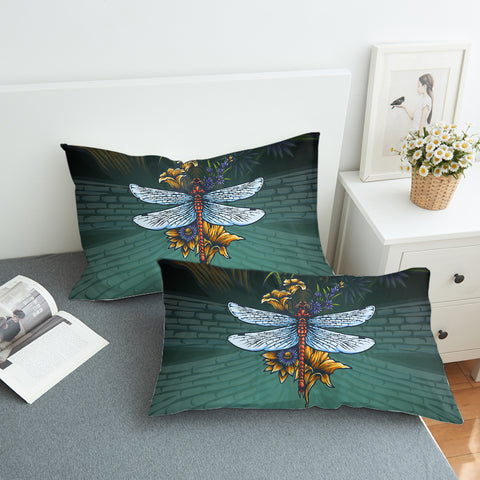 Image of Old School Color Floral Dragonfly SWZT5174 Pillowcase