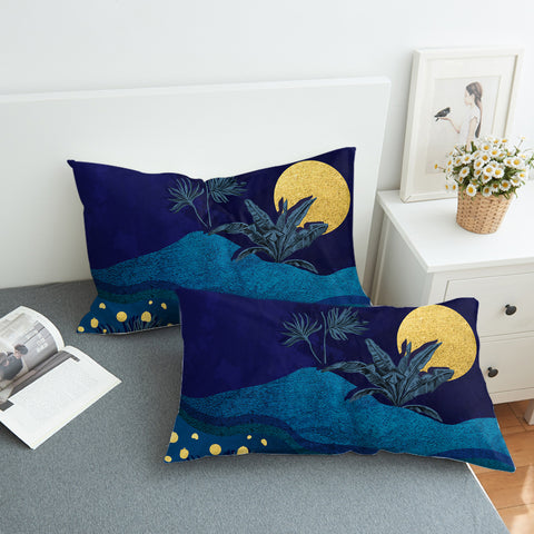 Image of Desert Night Scene Yellow Moon Navy Theme SWZT5175 Pillowcase