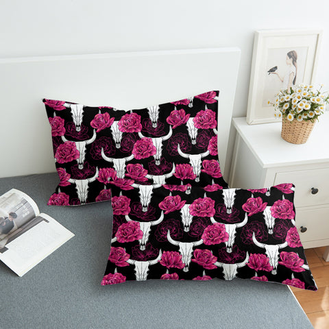 Image of Multi Pink Roses & Buffalo Skull SWZT5186 Pillowcase