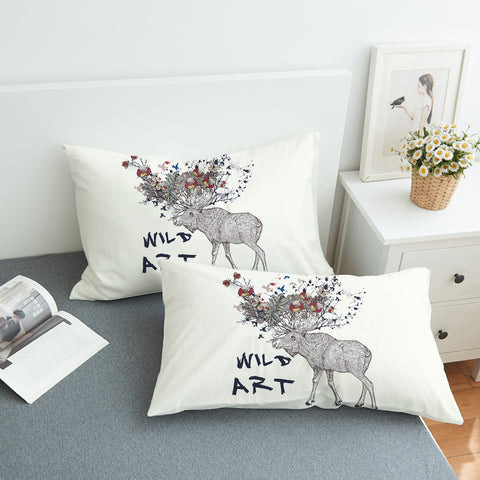 Image of Floral Deer Sketch Wild Art SWZT5192 Pillowcase