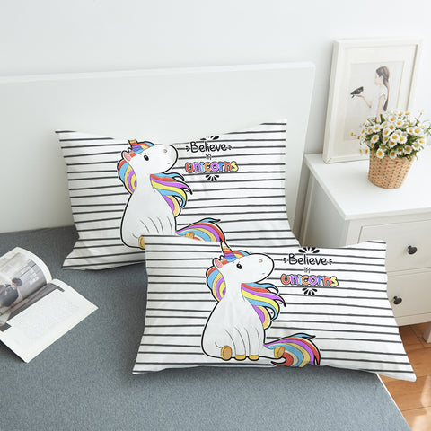 Image of Little Colorful Unicorn Stripes  SWZT5202 Pillowcase