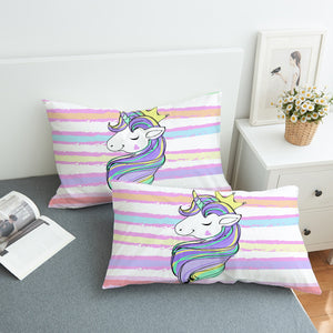 Happy Unicorn Queen Crown Colorful Stripes SWZT5203 Pillowcase