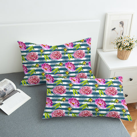 Image of Flower Stripe Bluetint Theme SWZT5245 Pillowcase