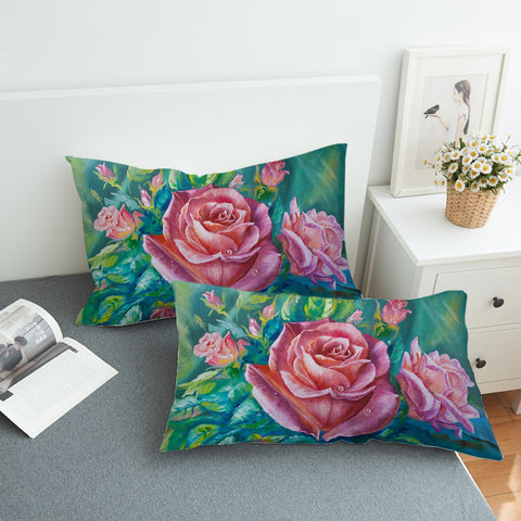Image of Watercolor Pink Roses Green Theme  SWZT5250 Pillowcase