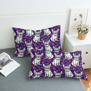Multi Little Pug Cute Food Sketch Purple Theme  SWZT5252 Pillowcase