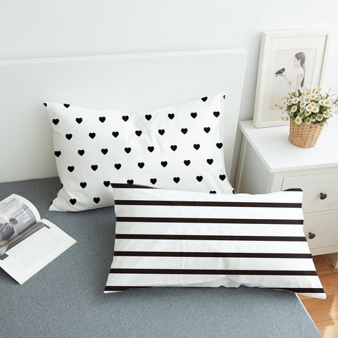 Image of B&W Multi Heart Dot & Stripes Golden Line SWZT5267 Pillowcase