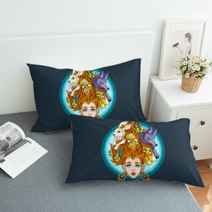 Jungle Lady Rabbit & Wolf Illustration SWZT5337 Pillowcase