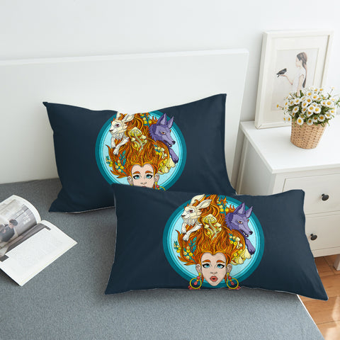 Image of Jungle Lady Rabbit & Wolf Illustration SWZT5337 Pillowcase