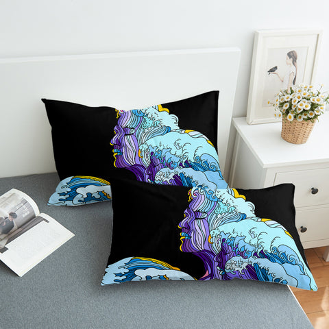 Image of Modern Art - Face Waves Pink & Blue Illustration SWZT5338 Pillowcase