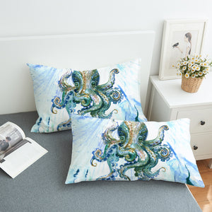 Watercolor Big Octopus Blue & Green Theme  SWZT5341 Pillowcase