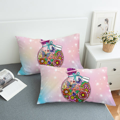 Image of Floral Butterflies Bottle Illustration Pastel Theme SWZT5350 Pillowcase