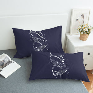 Three Big Whales White Sketch Navy Theme SWZT5450 Pillowcase