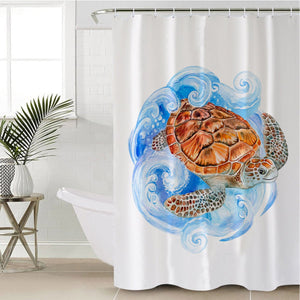 Surfing Turtle Shower Curtain