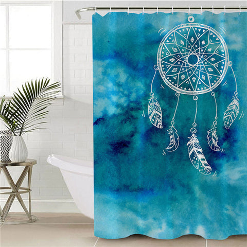 Image of White Dream Catcher Azure Shower Curtain