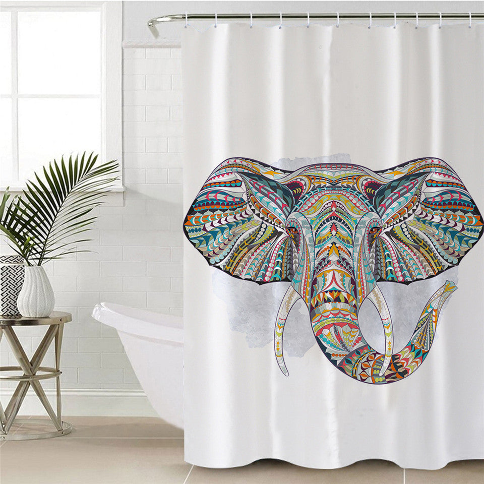 Stylized Color Elephant Head Shower Curtain