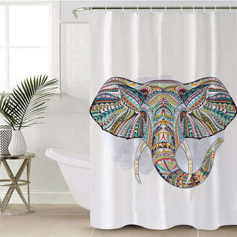 Image of Stylized Color Elephant Head Shower Curtain