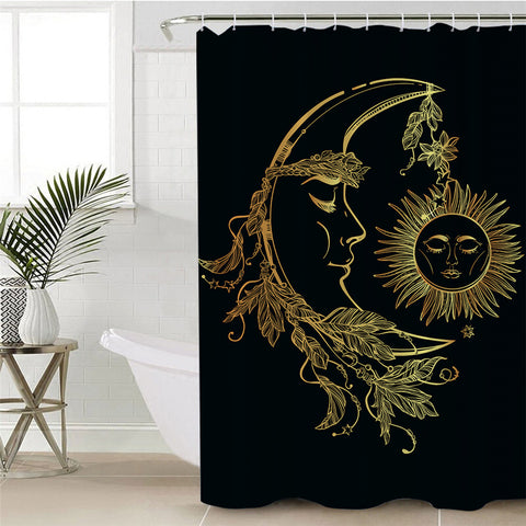 Image of Golden Sun & Moon Shower Curtain