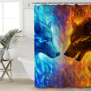 Fiery Contrast Wolves Shower Curtain
