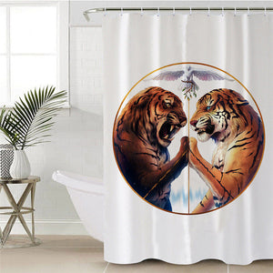 Tiger Duel White Shower Curtain