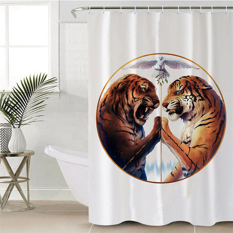 Image of Tiger Duel White Shower Curtain