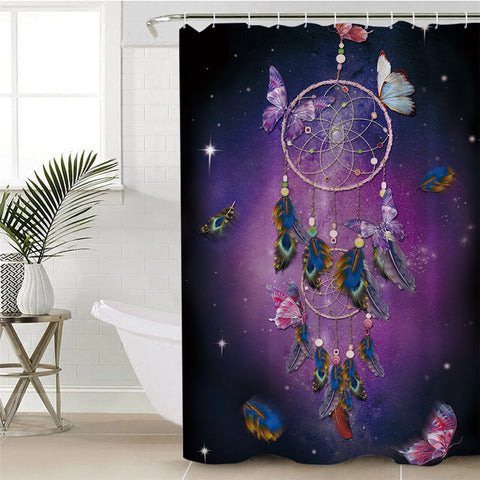 Image of Dream Catcher Galaxy Themed Shower Curtain