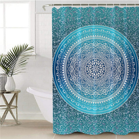 Image of Mandala Motif Teal Shower Curtain