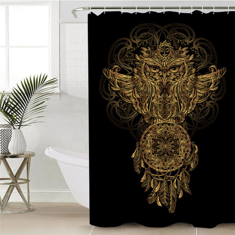 Image of Golden Owl Dream Catcher Shower Curtain