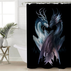Dual Dragon Black Shower Curtain