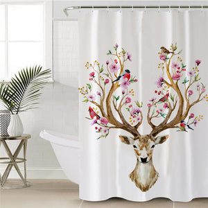 Antler Of Life White Shower Curtain