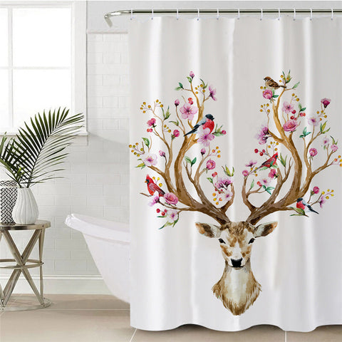 Image of Antler Of Life White Shower Curtain