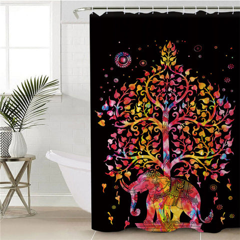 Image of Tree Of Life Elephant Shower Black Curtain