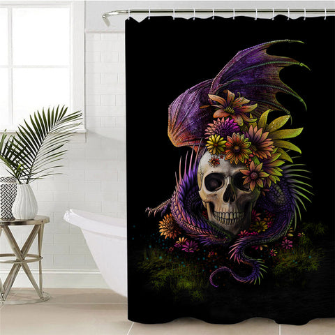 Image of Dragon & Skull Black Shower Curtain