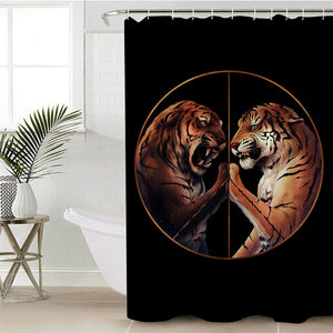 Tiger Duel Black Shower Curtain