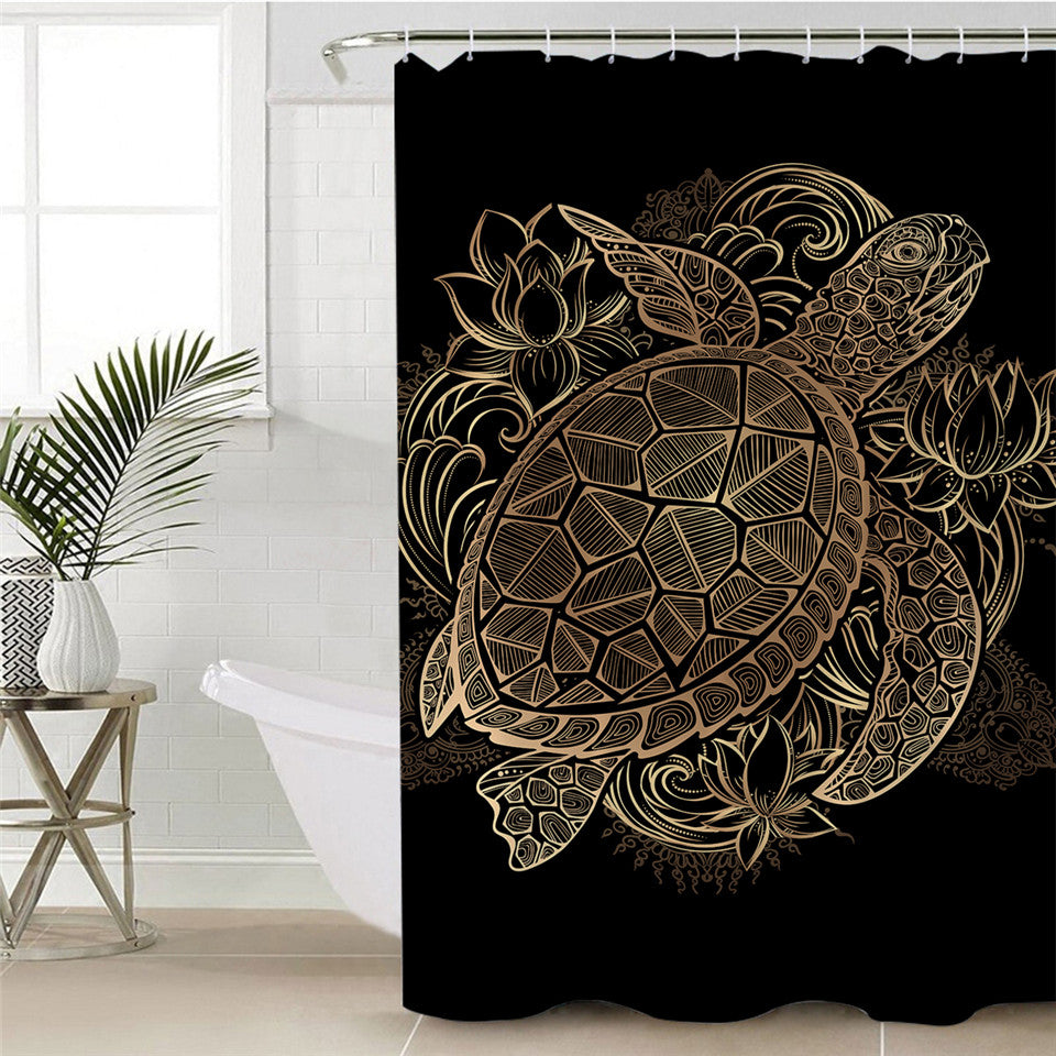 Golden Turtle Black Shower Curtain