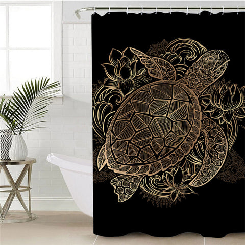 Image of Golden Turtle Black Shower Curtain