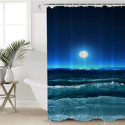 Image of Moonrise Over The Beach Shower Curtain