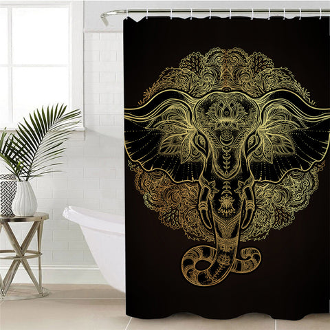 Image of Golden Holly Elephatn Shower Curtain