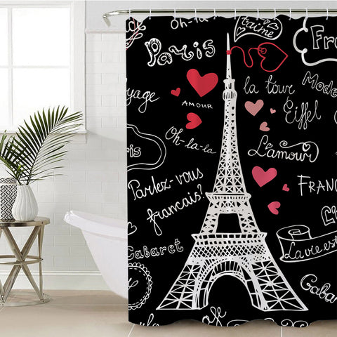 Image of Eiffel Tower Black Shower Curtain