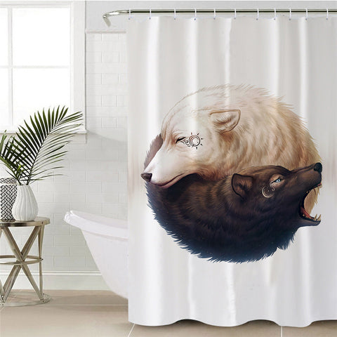 Image of Ying Yang Wolves White Shower Curtain
