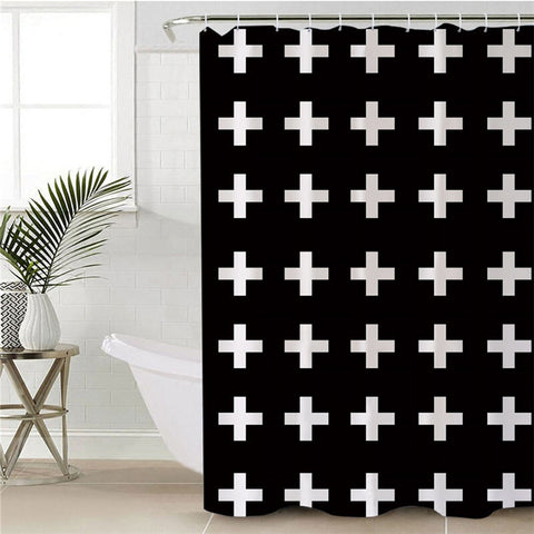 Image of White Crosses Black Shower Curtain