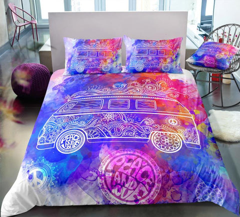 Tie-dyed Peace and Love Bus Bedding Set - Beddingify