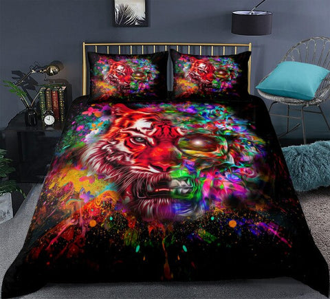 Image of Colorful Skull Tiger Bedding Set - Beddingify