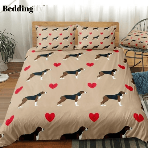 Image of Hound Dog with Red Hearts Bedding Set - Beddingify