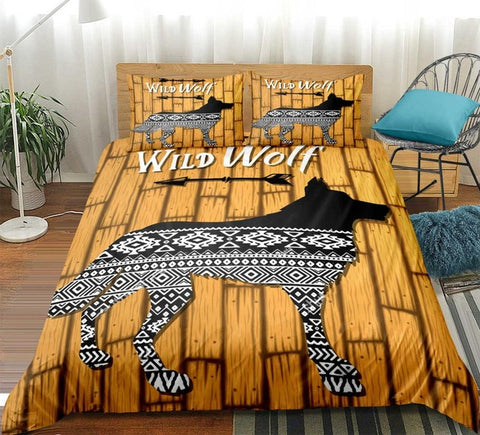 Image of Wood Brown Striped Wolf Bedding Set - Beddingify