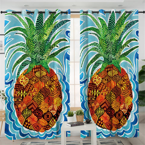 Image of Stylized Patterned Pineapple 2 Panel Curtains
