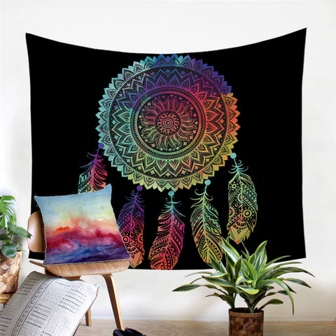 Image of Spiritual Mandala Black Tapestry - Beddingify