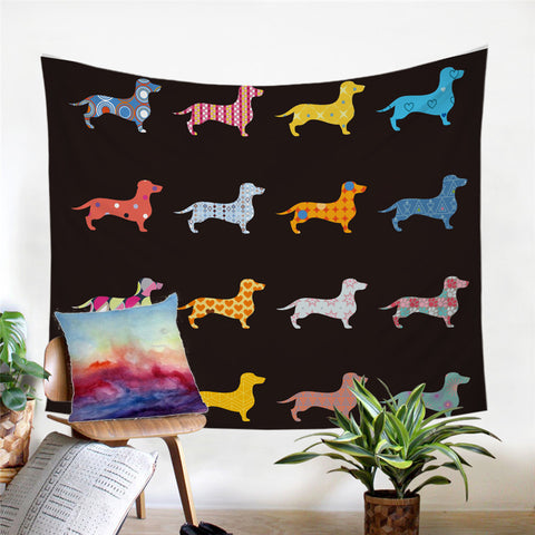 Image of Patterned Dachshund Silhouette Tapestry - Beddingify