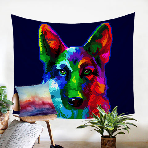 Image of Multicolored Wolf SW0044 Tapestry