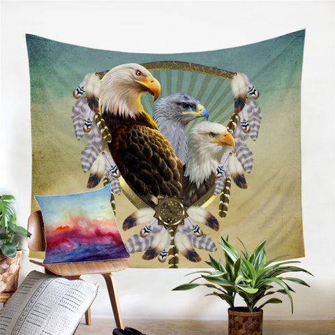 Image of Feathery Framed Eagles Tapestry - Beddingify