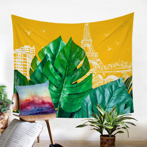 Image of 3D Leaves City Themed Tapestry - Beddingify